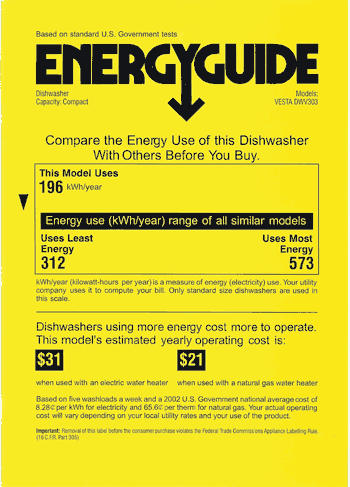 DWV303B EnergyGuide